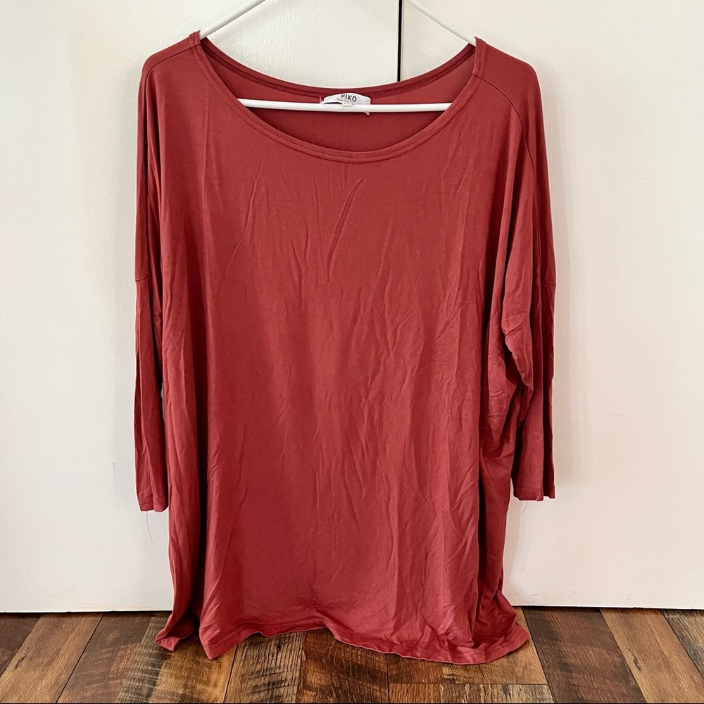 PIKO Red Orange Bamboo 3/4 Sleeve Tunic Top, Women's Size M